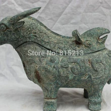 Bi001085 1" Династия Китайский Народная Культура Старый Бронзовый Бык Бык Голова Статуи Птица Box Кадило