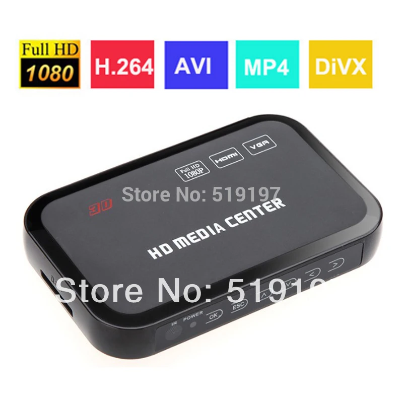 Full HD 1080P Media Player Center MultiMedia Video Player for HDMI VGA AV USB SD/MMC Port Remote Co