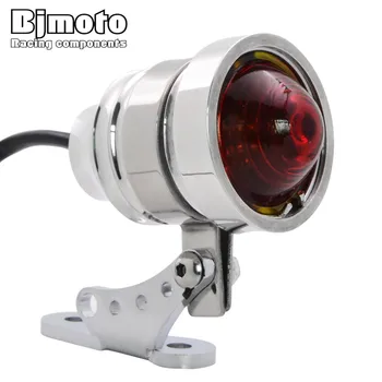 

BJMOTO Motorcycle Taillight Brake Lights Aluminum Chrome Housing Red Lens Motocross Turn Signal Light Bracket Holder For Harley