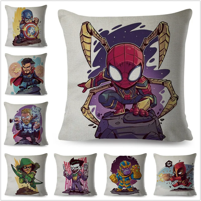 

Cartoon Marvel Super Hero Superman Batman Pillow Case Linen Cushion Cover for Sofa Home Decor Avengers X-Men Deadpool Pillowcase