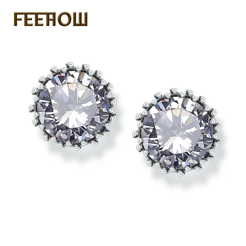 

FEEHOW New 8mm Cubic Zircon Stud Earrings Crystal Crown Earrings For Woman Wedding PartyJewelry Factor Price Wholesale FWEP056