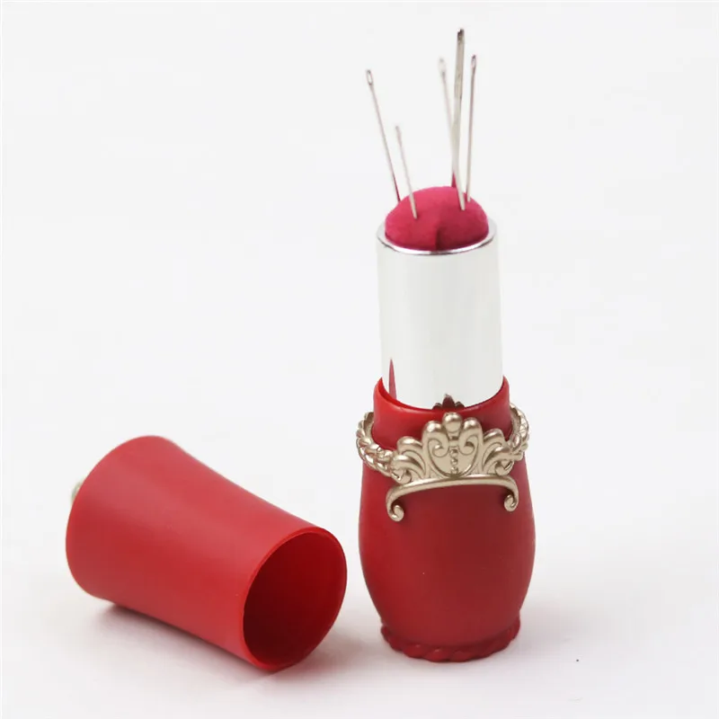 New Lipstick Shaped Pin Cushion 5pcs Handy Sewing Needles Portable Sewing Tools Fabric Crafts 6 Colors Women Charm Needles Tools (1)