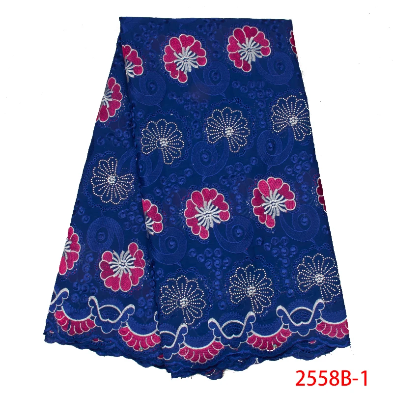 Африканская кружевная ткань швейцарская вуаль кружевная ткань высокого качества вышивка хлопок с камнями для вечернего платья KS2558B-1
