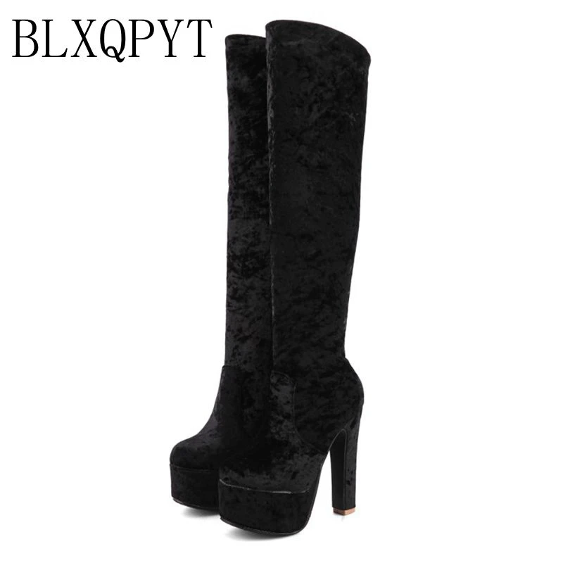 

BLXQPYT New Lage size 31-48 Boots women Autumn Winter Wedding shoes Woman Long Boots Platform 5.5cm high Heels 13.5cm 88-10