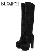 BLXQPYT/Новинка, размеры 31-48, женская свадебная обувь осень-зима, женские высокие сапоги, платформа 5,5 см, высокий каблук 13,5 см, 88-10