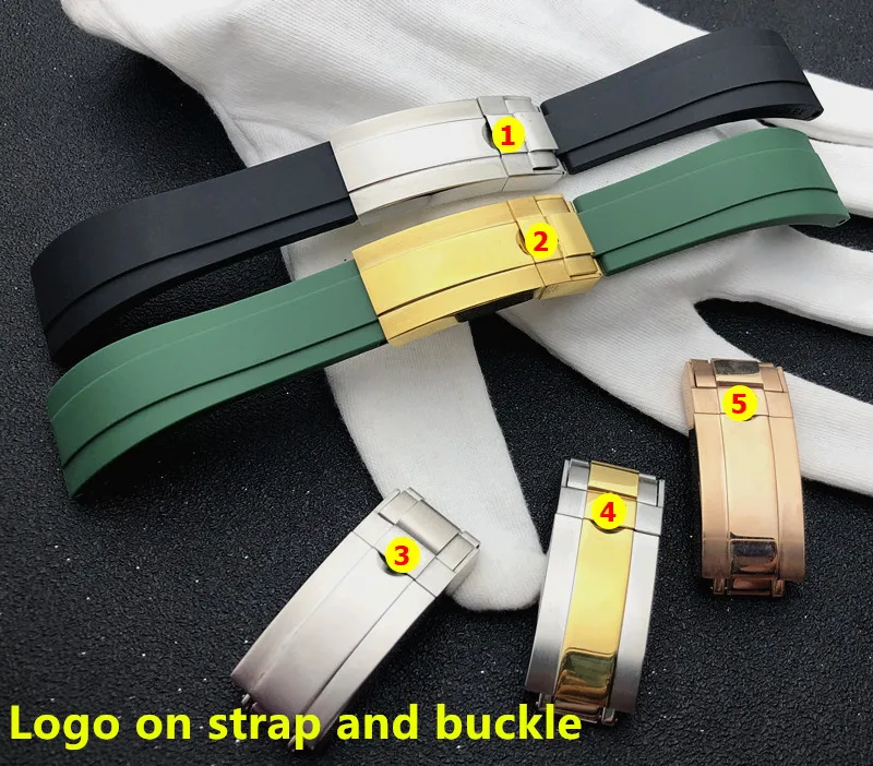 

Soft 20mm Black Green silicone Rubber Watchband watch band For Role strap For Daytona Submariner GMT OYSTERFLEX Bracelet logo on