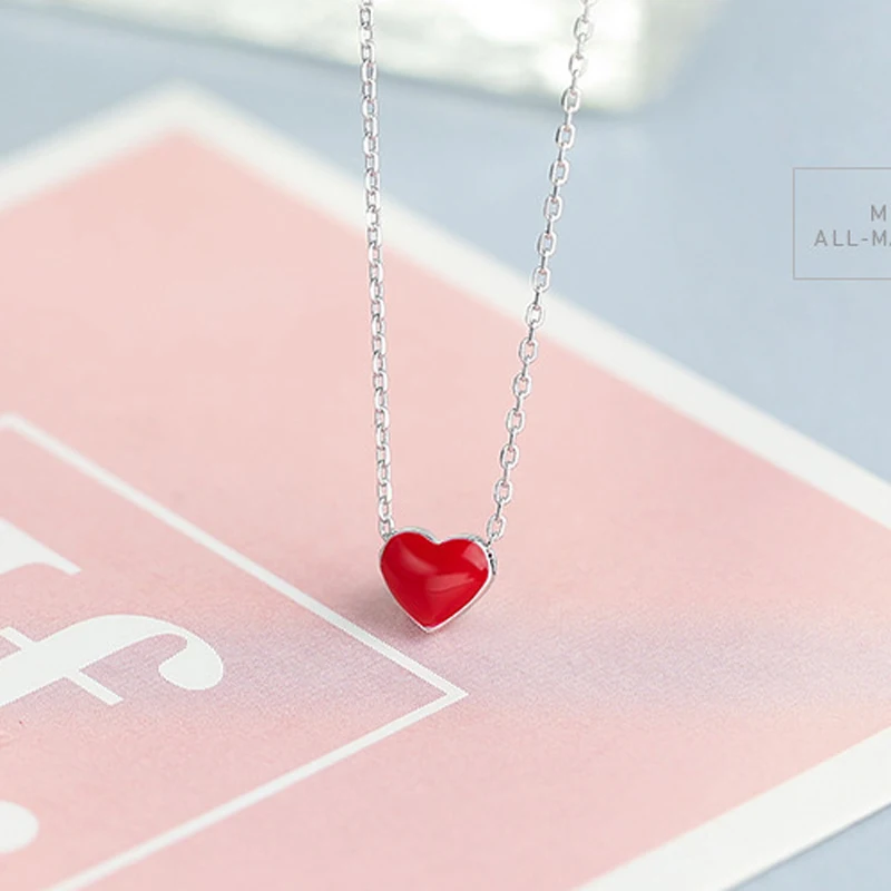 

1PC S925 Sterling Silver Love Red Heart Necklace Chains 40CM Women Girl Charms Craft Gift Pendant For Jewelry Making Accessories