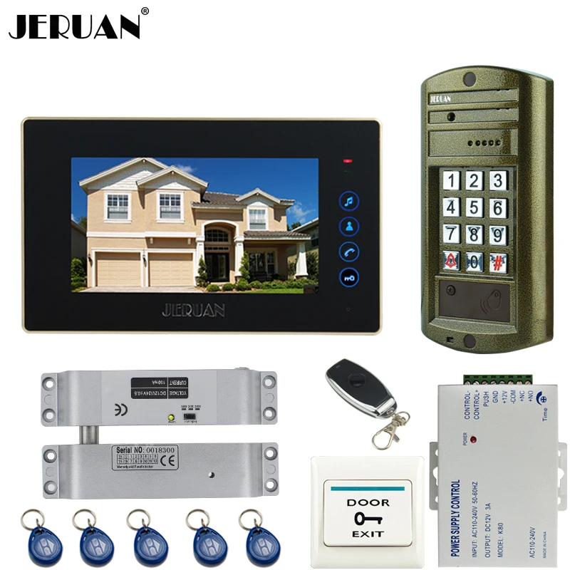 

HOME Wired 7`` touch key Video Door Phone Intercom System kit Metal panel waterproof password keypad HD Mini Camera +E-lock