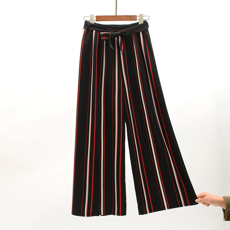 Woherb, летние корейские штаны для женщин, в полоску, с высокой талией, широкие брюки, повседневные, с эластичной талией, длиной до лодыжки, штаны с поясом 21066