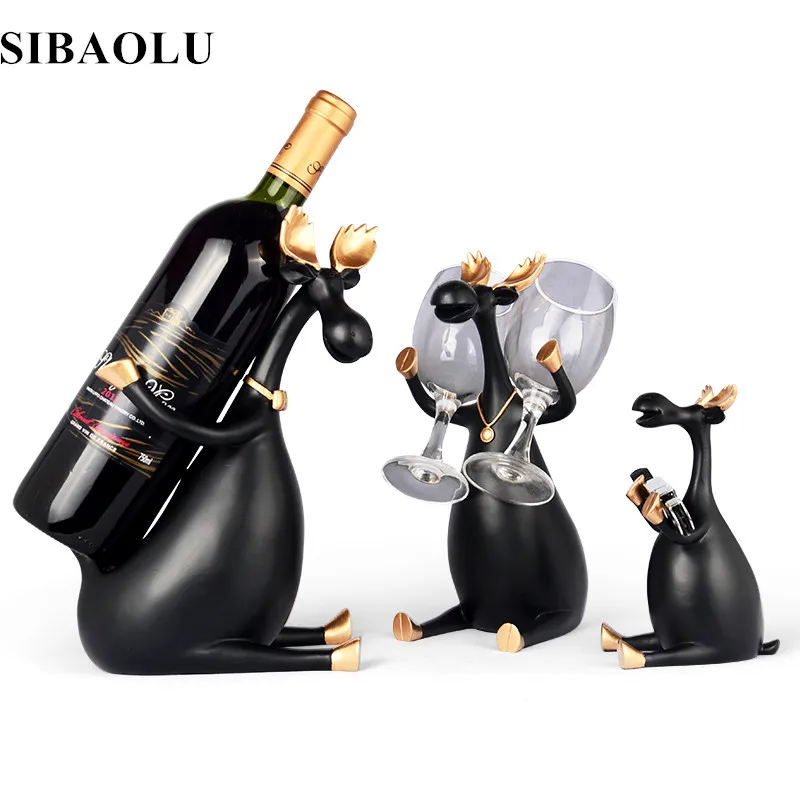 

Nordic Creative Resin Red Wine Rack Deer FamilyBottle Holder Resin Figurines Miniatures Furnishing Craft for Home Wedding Decors
