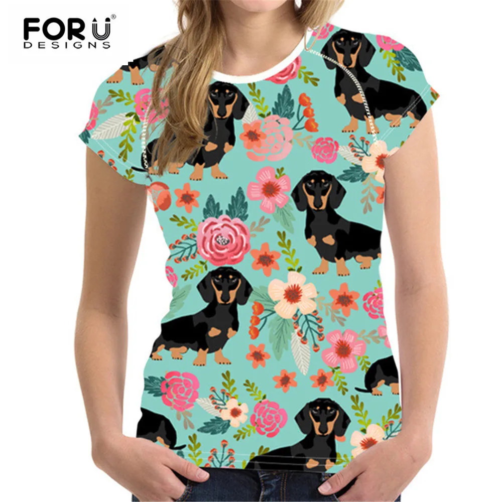 Повседневная футболка FOURDEIGNS женские топы летняя с принтом Doxie Dog Dachshund женская