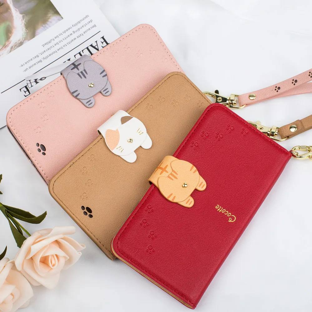 

Universal Leather Wallet Case For Huawei P8 P9 P10 P20 Lite Honor 8 9 Lite 10 Flip phone Cases Female Cat Buckle Notebook Cover