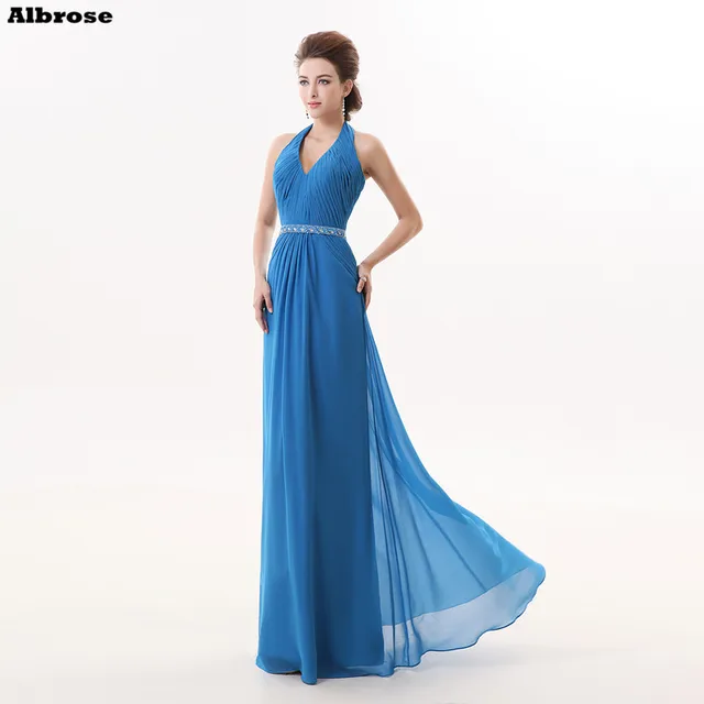 Blue Chiffon Halter Wedding Dresses