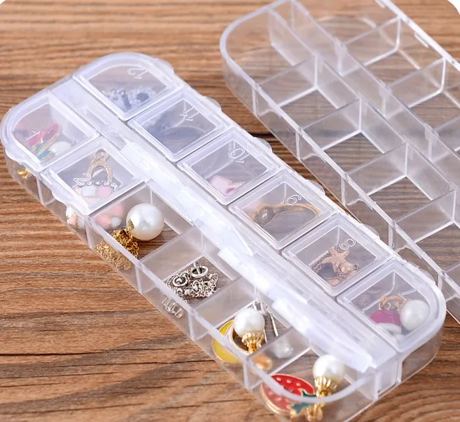 

1PC 12 Grid Transparent Plastic Box Cosmetic Case Nail Art Pill Box Portable Storage Container Parts Stones Tools LF 052