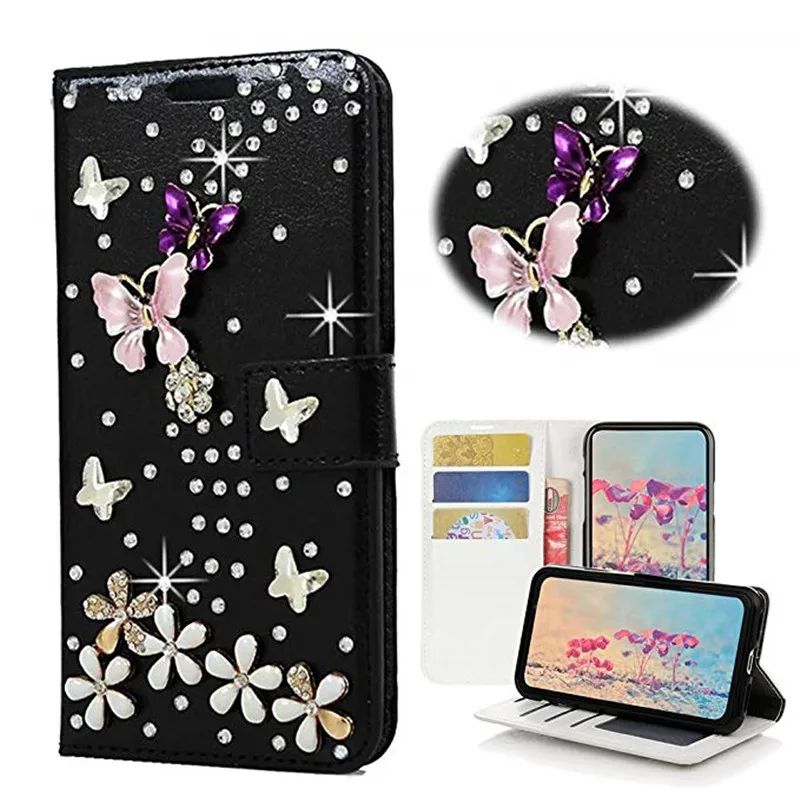 

Bling Diamond Crystal Flower butterfly Card Slot Flip Wallet Leather Case For Samsung Galaxy Note 9 8 5 4 3 S9/8/7/6 Edge Plus