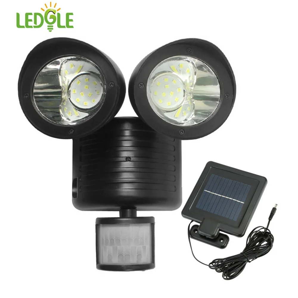 

LEDGLE 6W Solar Wall Lamp Smart LED Lamp Waterproof Wall Lights with 2 Lamp Heads and Powerful Solar Panel Inbuilt Battery Black