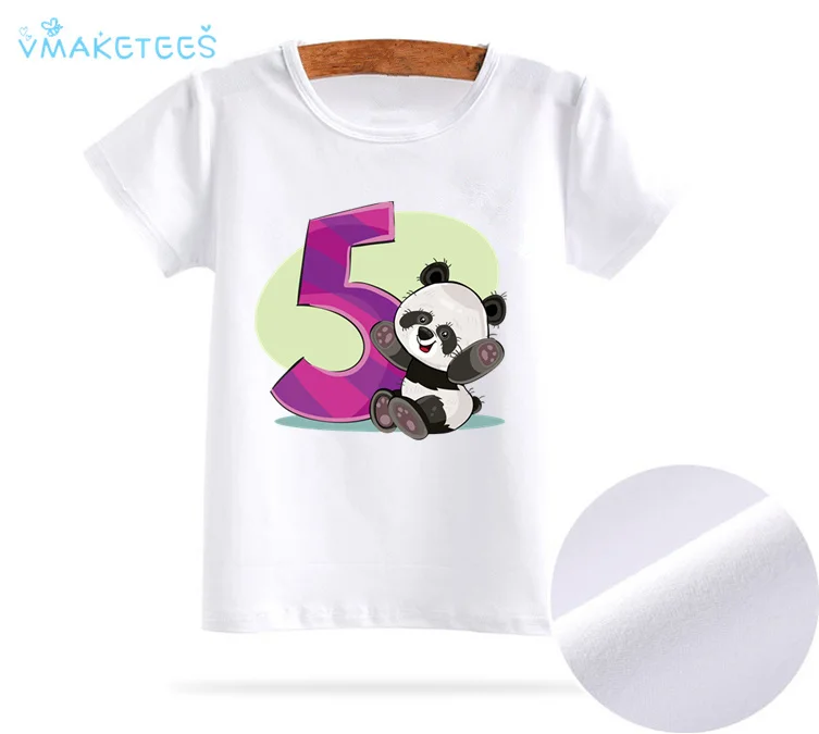 Детская футболка с милой пандой на день рождения, с цифрами и бантом, для детей от 1 до 9 лет детская одежда с короткими рукавами вечерние футболки с забавными рисунками животных ooo3085 - Цвет: whiteE