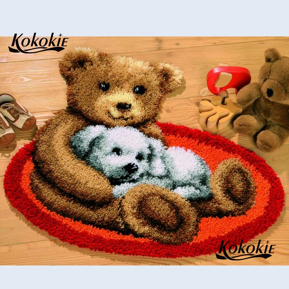 Ceny Niedźwiedź zatrzask zestawy hak dywan tapestry zestawy cartoon drukowane na płótnie akcesoria szydełkowe tapis igły do dywan Foamiran dla rzemiosła