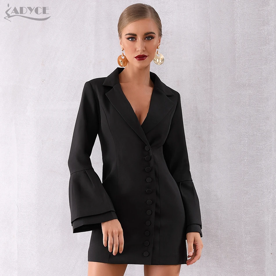 Beste Adyce 2019 Nieuwe Vrouwen Slanke Zwarte Trenchcoat Wit Sexy V hals Enkele Breasted Bloemblaadje Mouw Lange Stijl Vrouwen Slijten club Jassen