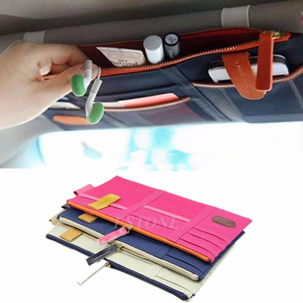 

THINKTHENDO Car Sun Visor Point Pocket Documents Organizer Pouch Hanging Bag CD Card Holder