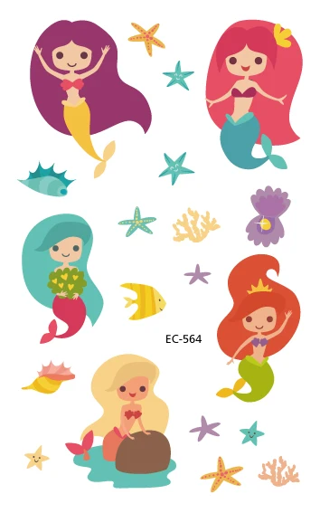 Горячая Русалка Дизайн татуировки Временные водонепроницаемые рыбы девушка принцесса мультфильм маленькие поддельные татуировки для детей девочек - Цвет: EC-564