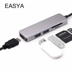 EASYA Тип usb-C концентратор к HDMI адаптер 4 К HD с SD/TF Card Reader слот Thunderbolt 3 USB 3,0 хаб док серый для MacBook Pro