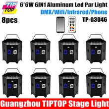 Freeshipping 8x Высокой Мощности Par 6×6 Вт RGBWA 6in1 Цвет Свободы УФ Wireless DMX Управления Мобильный Телефон Приложение Встроенным D-Fi 2.4 ггц