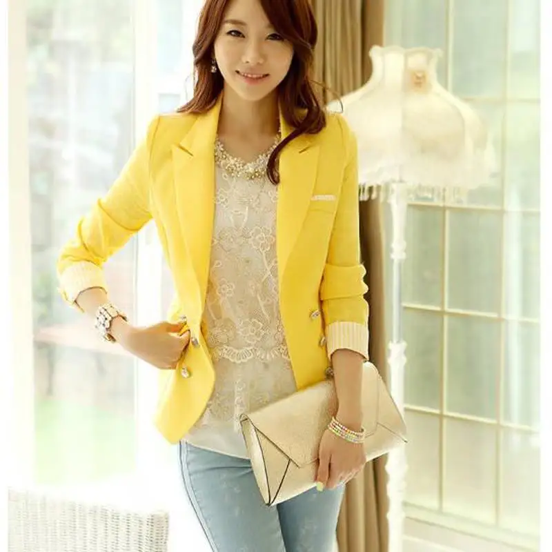 S XL yellow blazers women 2016 casual cotton jacket blazer
