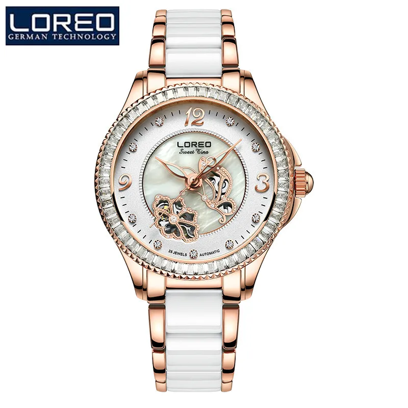 

LOREO Women's Watches White Simulated Ceramic Bracelet Hours Ladies Casual Clock relogios femininos Mechanical Wristwatches K47
