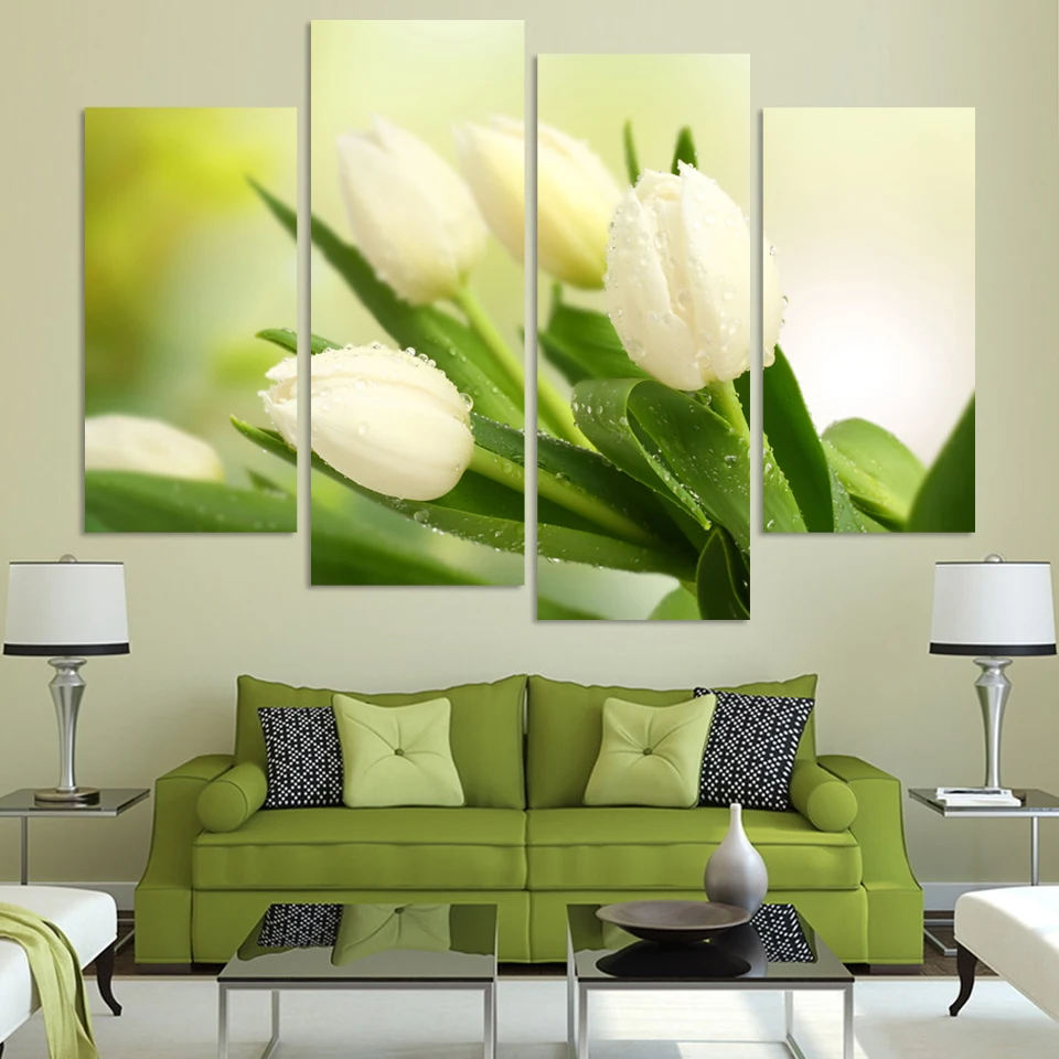 

2016 New Cuadros Decoracion 4 Panel Modern Wall Painting Home Decorative Art Picture Paint On Canvas Prints The Charming Tulip