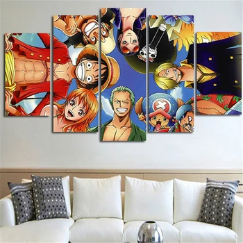 

Canvas Poster Living Room HD Printed Picture 5 Panels One Piece Anime Characters Painting Modular Wall Art Home Decor Framework