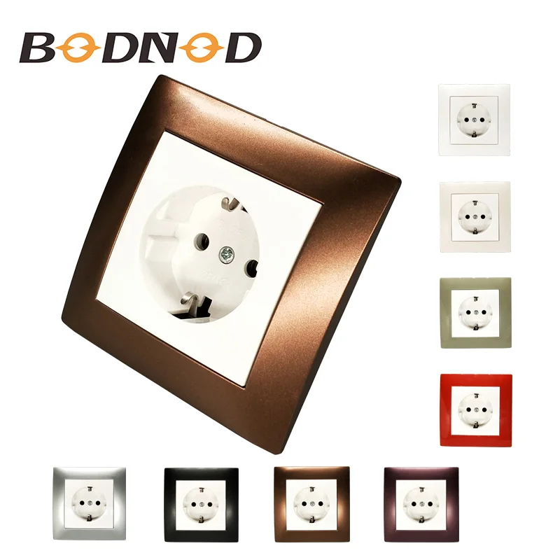 

Wall socket singel Socket withearth with brown color frame European standard DIY Socket 16A 250V Decorative