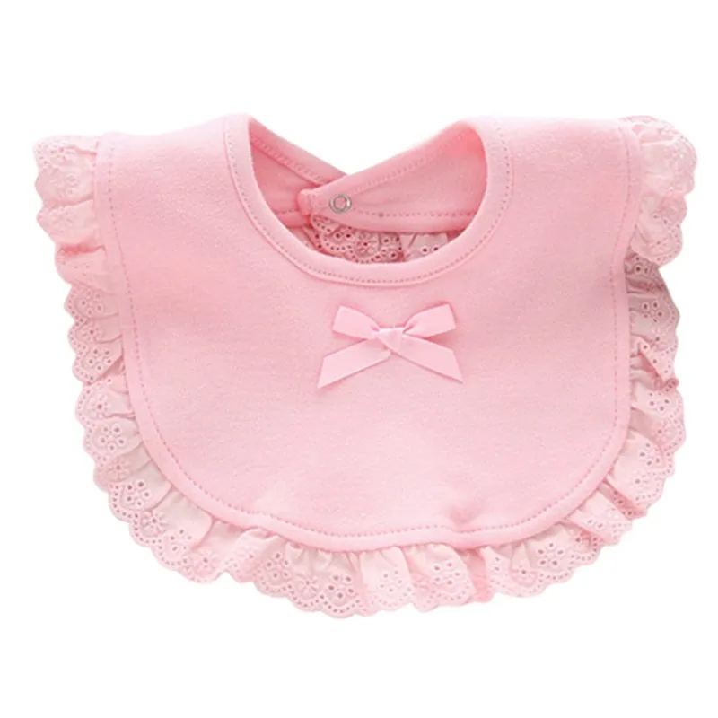

Baby Girls Bibs Corton Snap Button Bibs Cotton Cute Bow Lace Bibs Waterproof Saliva Towels