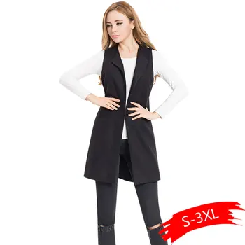 

Women Autumn Spring Wool Blend Vest Waistcoat Lady Office Wear Long Waistcoat Women Coat Casual Sleeveless Vest Jacket Plus Size