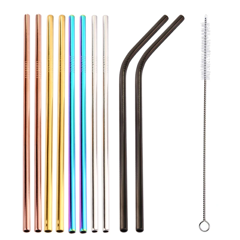

Stainless Steel Straw Reusable Metal Drinking Straw With Cleaner Brush For Home Party Barware Bar Accessories