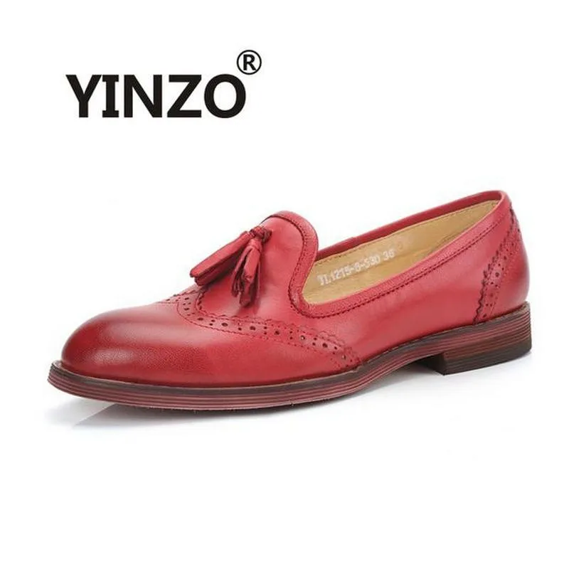 Натуральная овечья кожа броги yinzo женская обувь на плоской подошве Винтаж ручной работы кроссовки оксфорды для женщин Красный Коричневый Синий