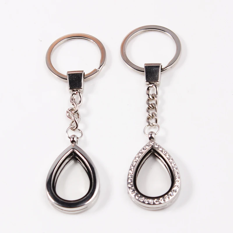 

6pcs/lot 25*40mm Water Drop Living Locket Keychains High Quality Floating Charm Locket Key Chain Keyrings