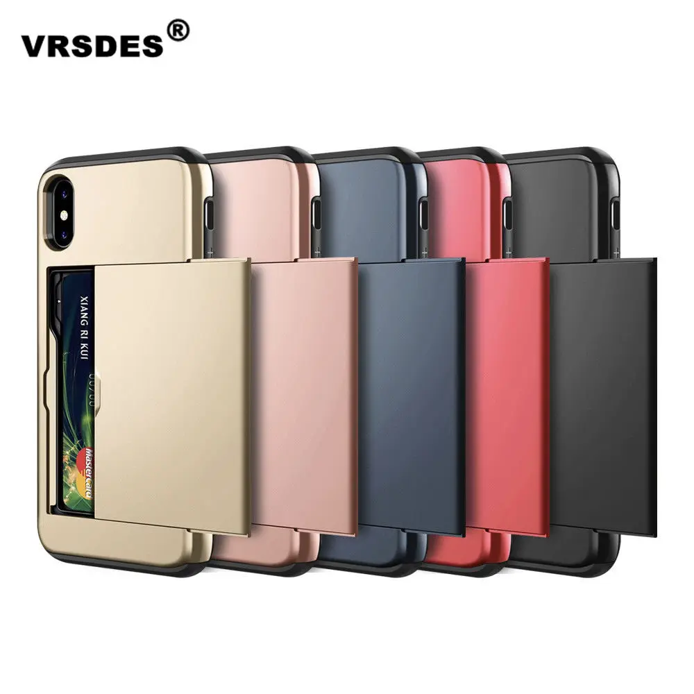 

VRSDES Case for iPhone 7 7plus 8 8plus 5S 6 Card Slot Shockproof Hard PC Soft TPU Hybrid Wallet Case for iPhone X XS MAX XR case