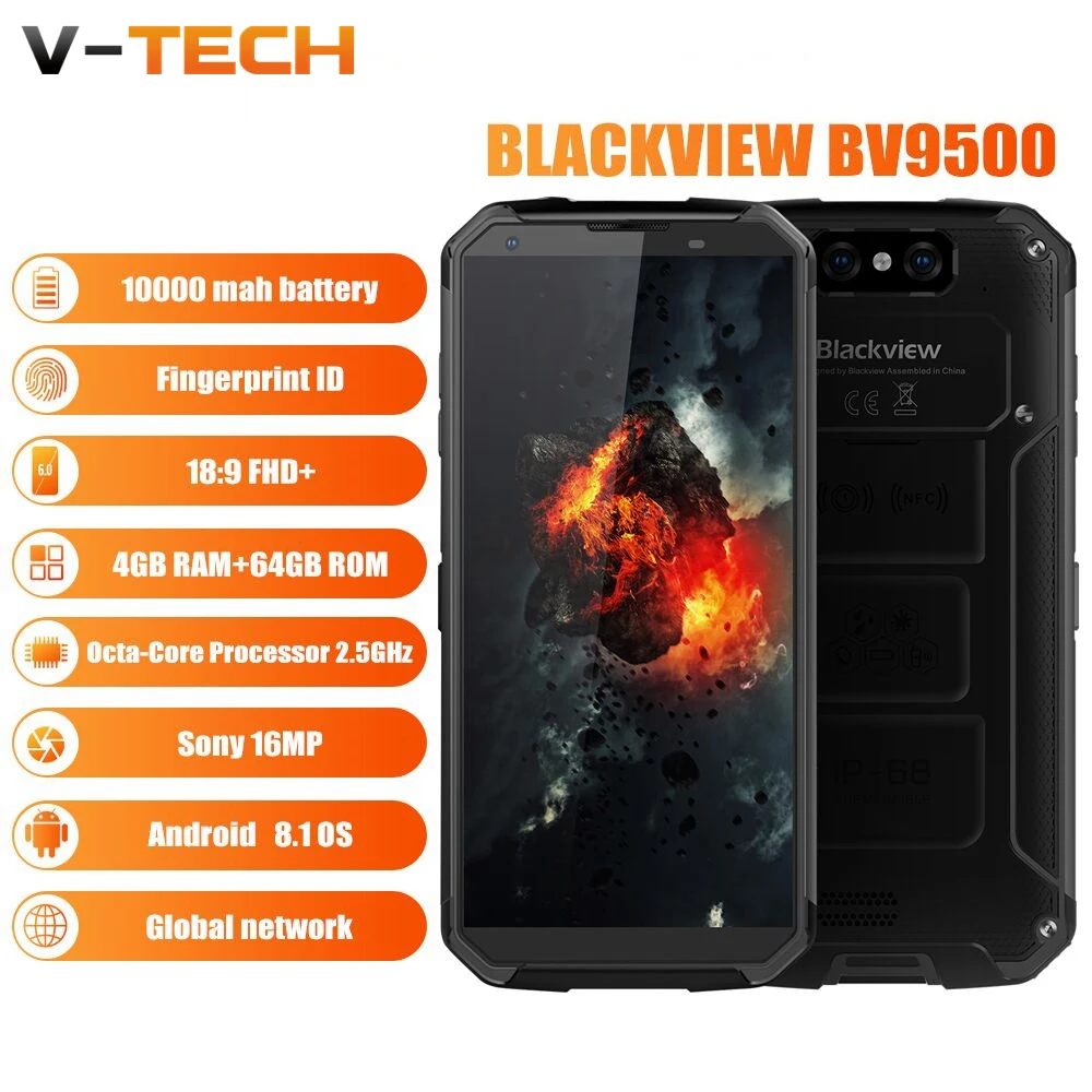 BLACKVIEW BV9500 IP68 Водонепроницаемый 18:9 5 7 "Смартфон Android 8 1 Оперативная память 4 ГБ