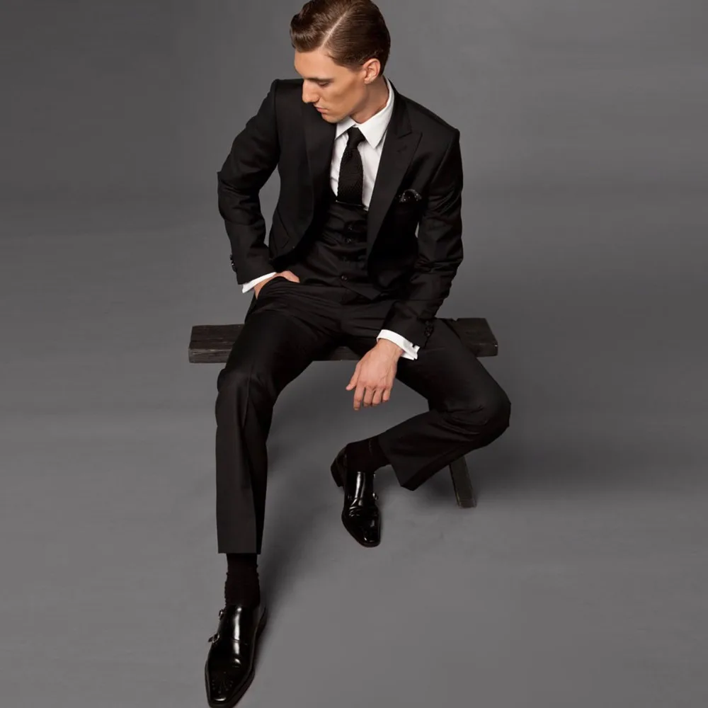 Tailor-Made Suits Costumes Sur-Mesure Black Wedding Suits For Men Groom Suit, Custom Made Wedding Tuxedos For Men,Bespoke Suit