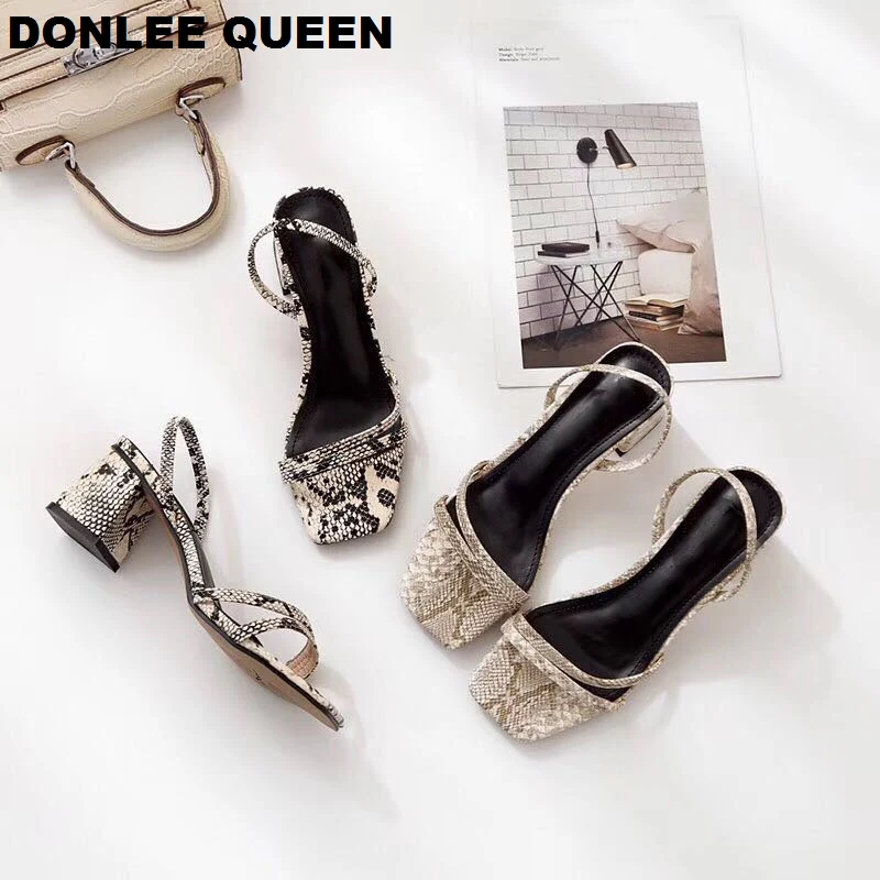 Сандалии DONLEE QUEEN женские на среднем каблуке босоножки из змеиной кожи без