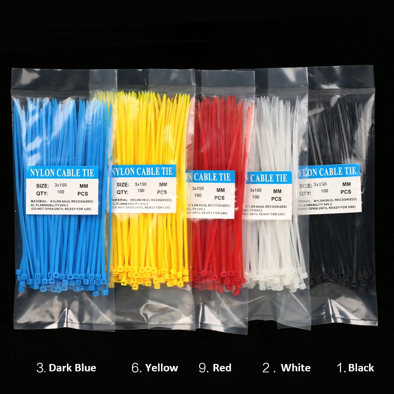 400pcs/lot 3x150mm colorful Nylon cable ties 2.5mm Self locking type