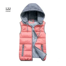 women’s cotton wool collar hooded down vest Removable hat Hot high quality Brand New female winter warm Jacket&Outerwear Thicken