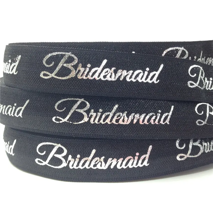 5/8"(5 yards/lot) Gold/Silver Bridesmaid Print Fold Over Elastics FOE Stretch Band Wedding Decor Party accessories - Color: GS262 Black-Silver