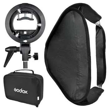 

Godox S-Type Speedlite Bracket Comet Mount Holder + 50 x 50cm Softbox for Studio Photography Flash Diffuser