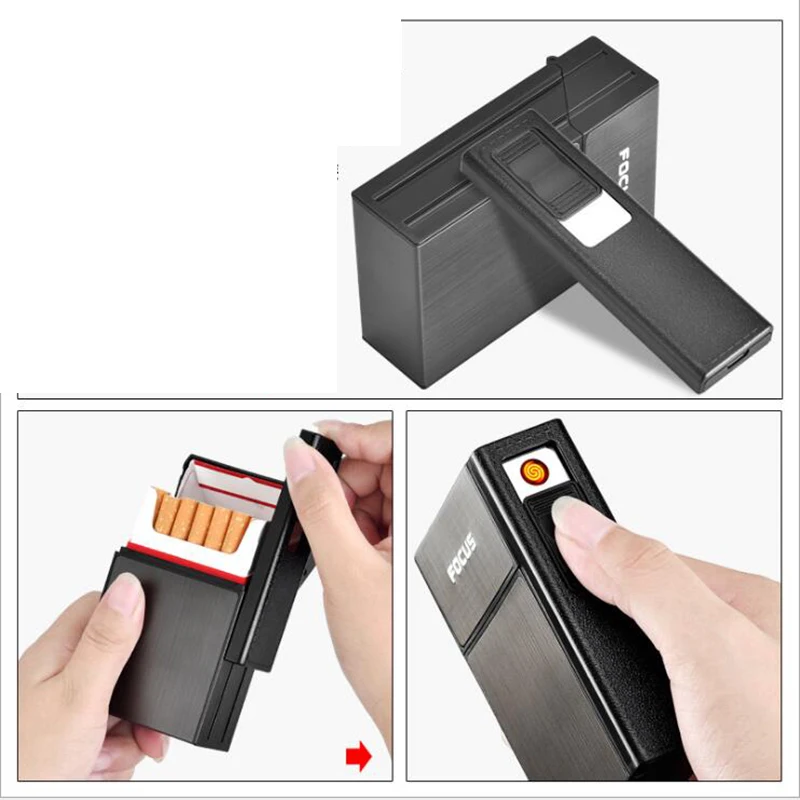 YH035A креативный модный 20 шт из нержавеющей стали портсигар с USB перезаряжаемой