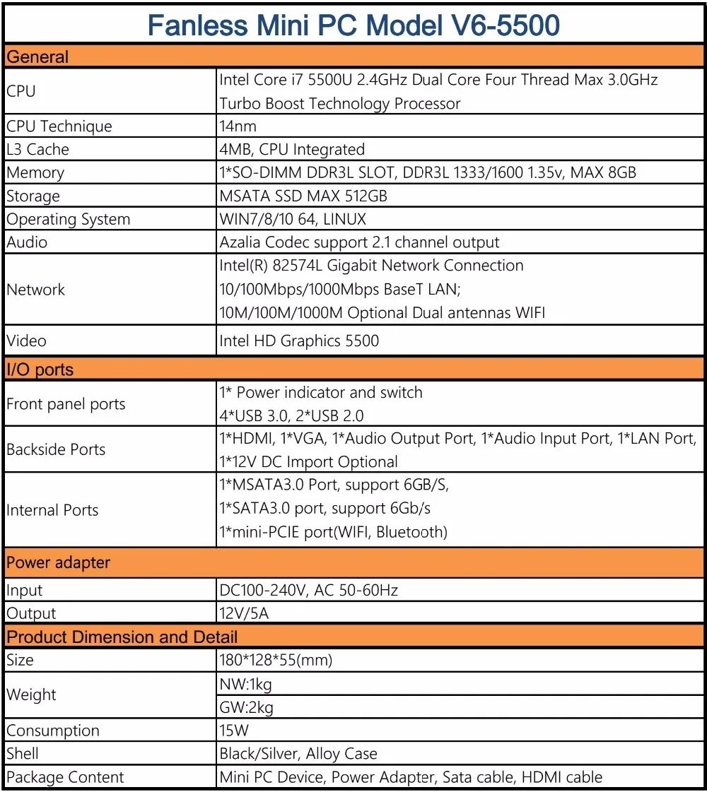 V6 5500 specification