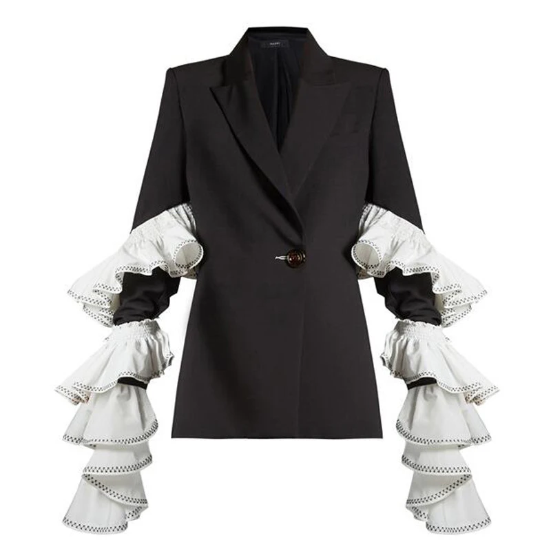 Rubans Ol Oxant À Pour 2019 Vêtements Patchwork Ruches Base Black Longues Mode De Femmes Femme Blazer Manches Noir Manteau Crq4n5aYq