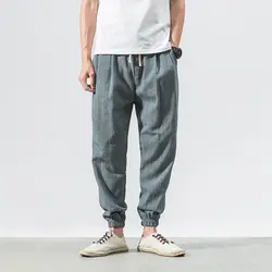 Bigsweety винтажные хлопковые льняные шаровары мужские брюки для бега китайские традиционные Harajuku летние свободные повседневные брюки
