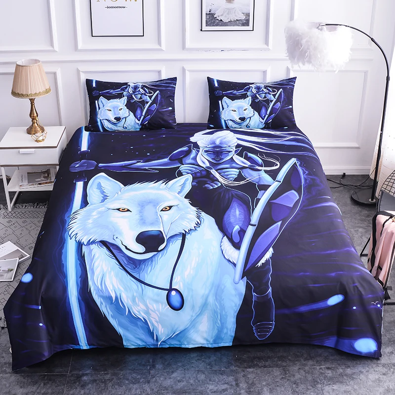 

Boniu 3d White Wolf with Elf Pattern Bedding Set Full King Size Animal Duvet Cover with Pillow Covers 3pcs Comfortable Bedding